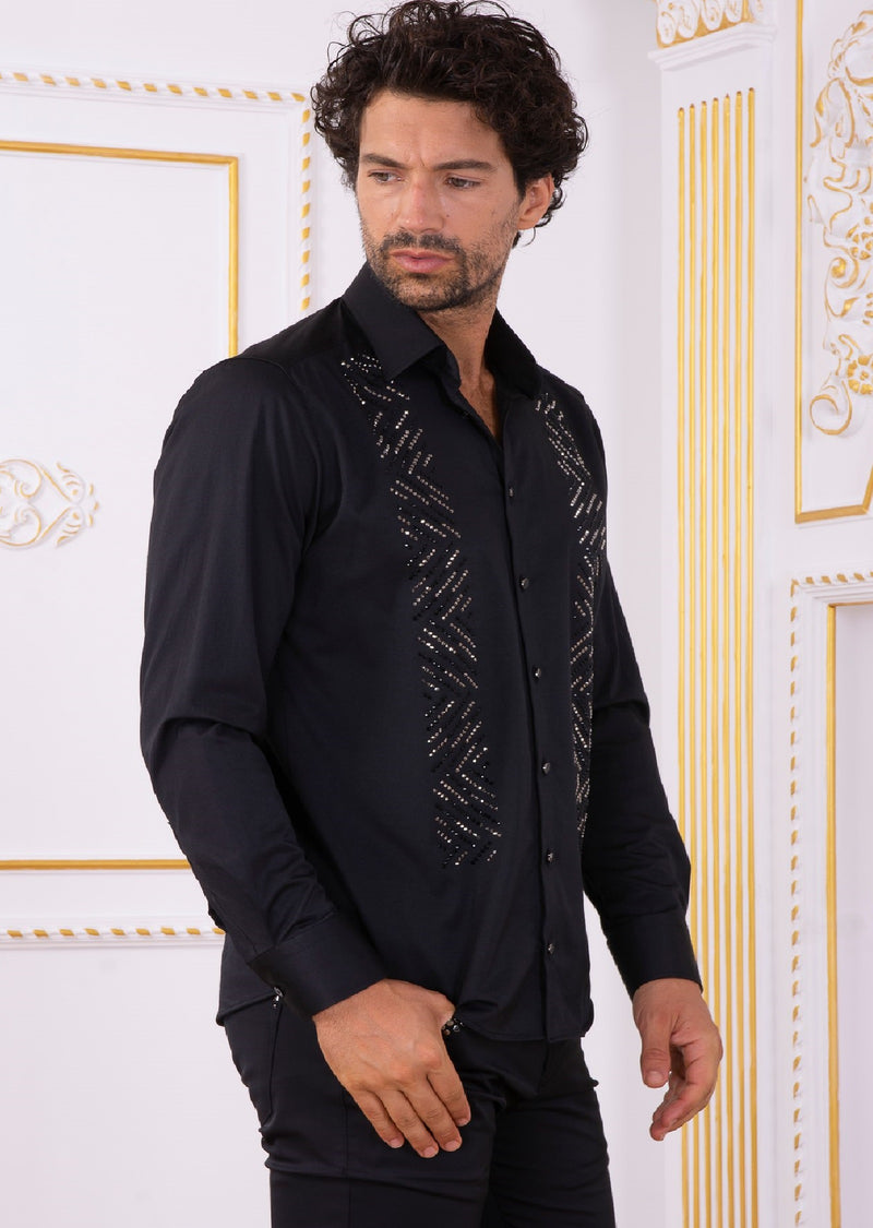 mens rhinestone dress shirts Dolce & Gabbana rhinestone-embellished Cotton Shirt | Black
