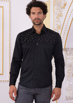 Black Silver "Upper Panel" Rhinestone Shirt