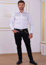 White Gold "Upper Panel" Rhinestone Shirt