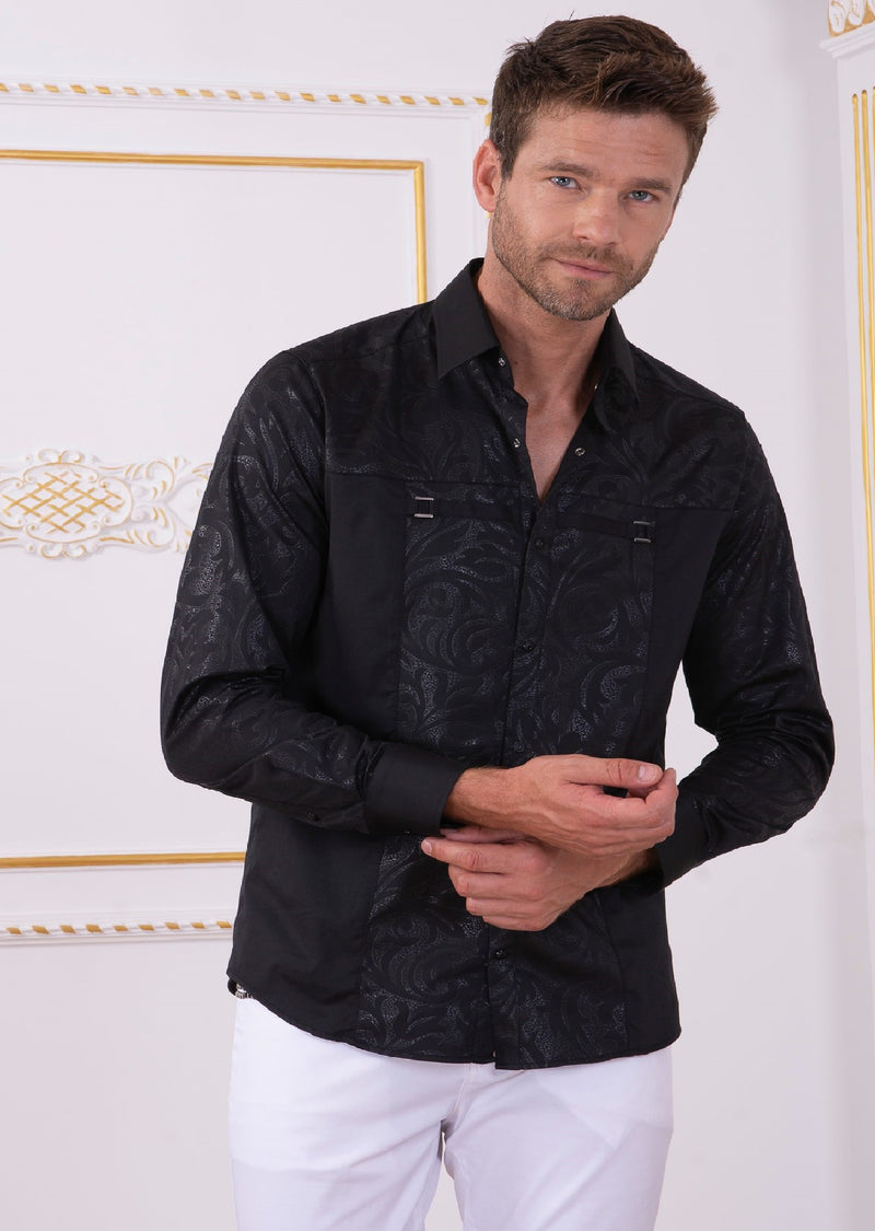 Black Victorian Print Buckle Shirt