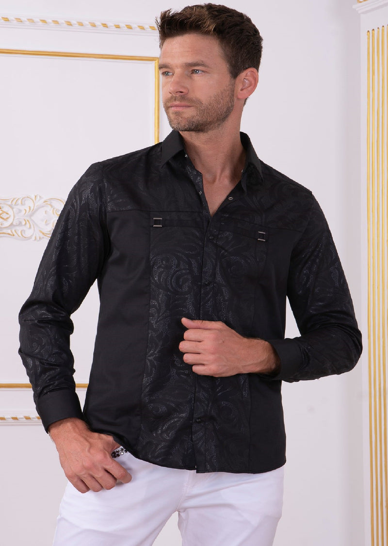 Black Victorian Print Buckle Shirt