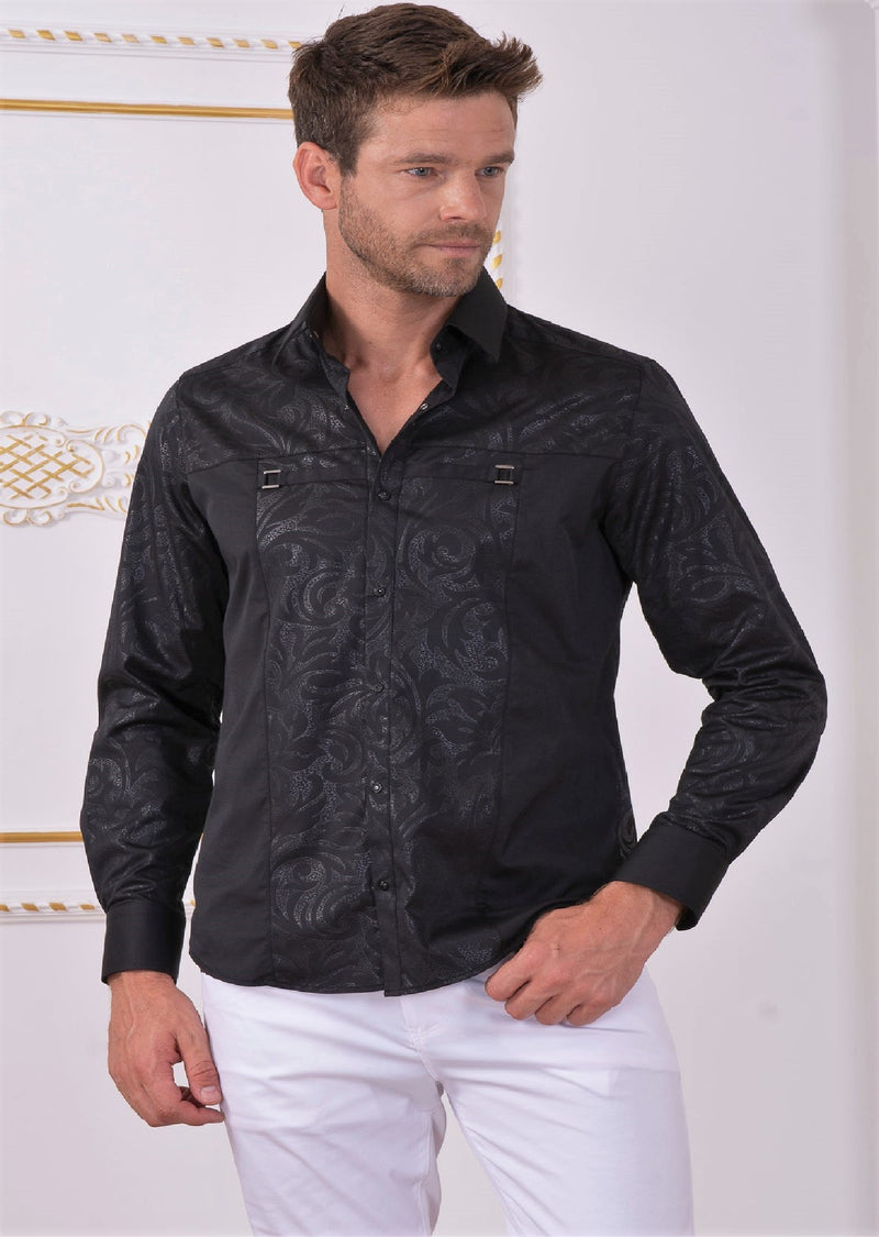 Black Victorian Print Buckle Shirt