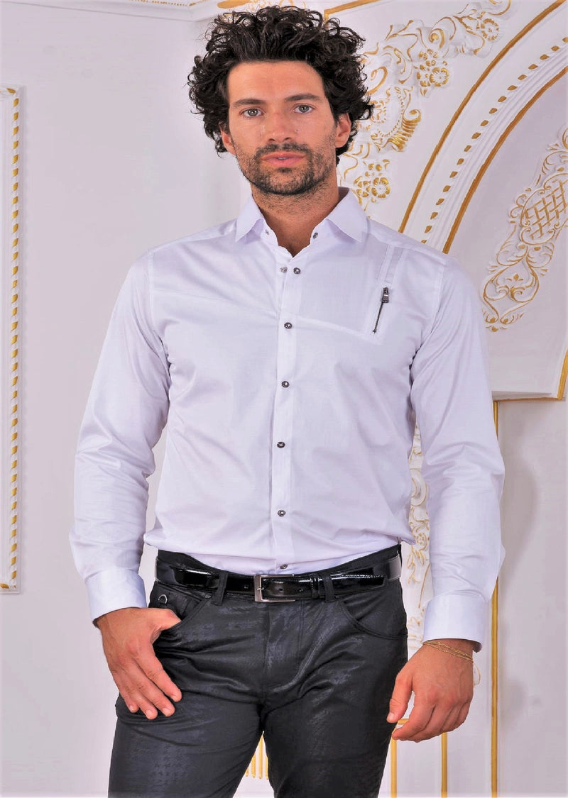 White Vertical Zipper Shirt