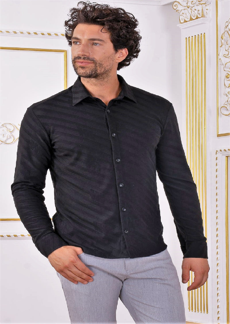 Black Diagonal Weaved Knit Shirt