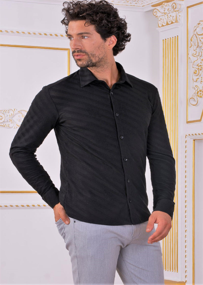 Black Diagonal Weaved Knit Shirt