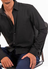 Black Quilted Weaved Knit Shirt