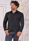 Black Quilted Weaved Knit Shirt