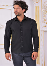 Black Quilted Weaved Knit Shirt