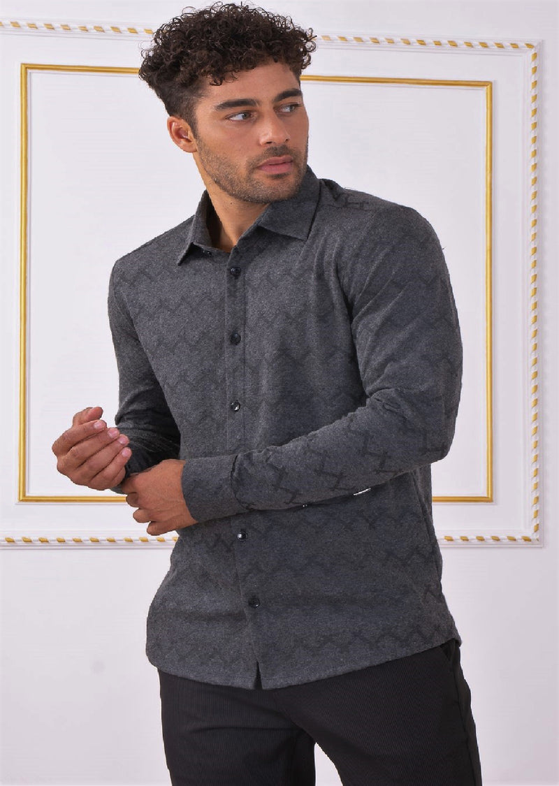 Gray Zigzag Weaved Knit Shirt