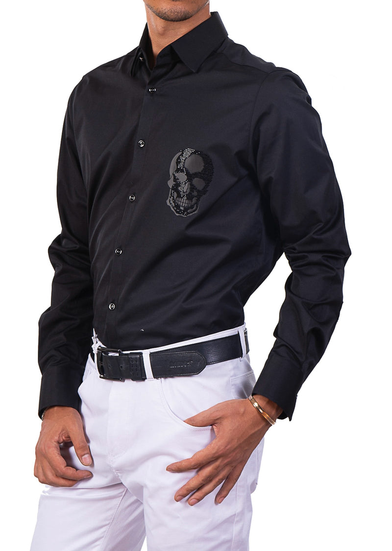 Black "Silicon Skull" Rhinestone Shirt