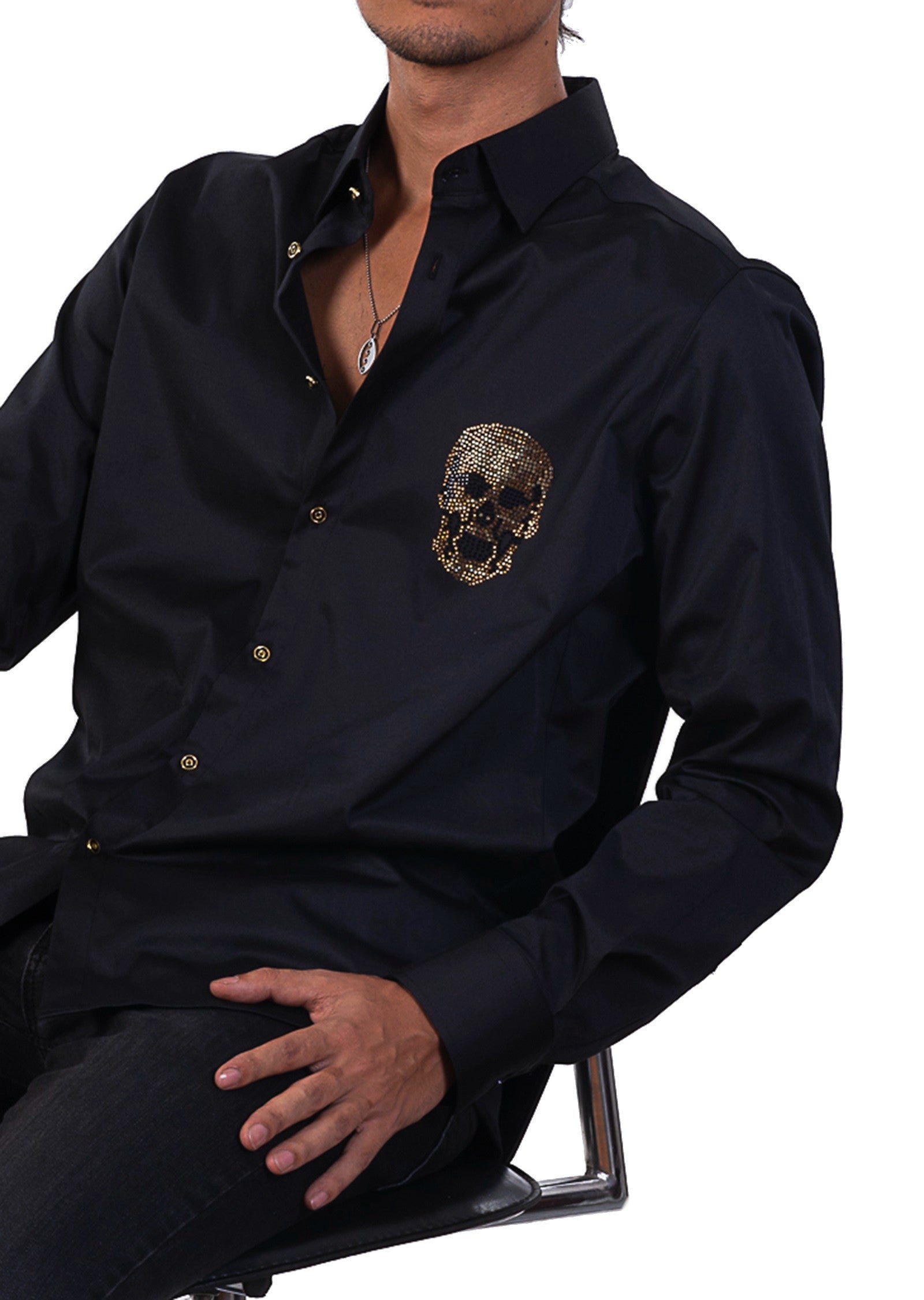 skull dress shirt for men McQueen Skull Print Shirt - Black - Men