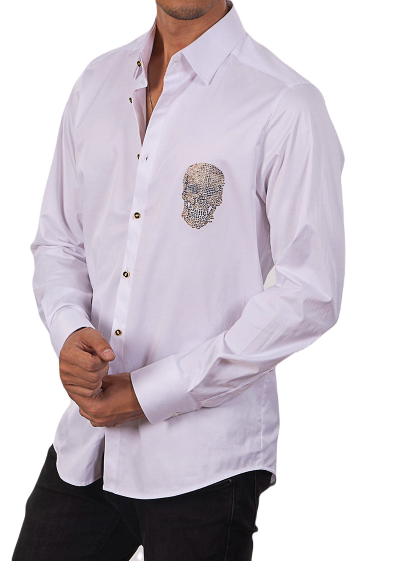 White Gold Skull Rhinestone Shirt