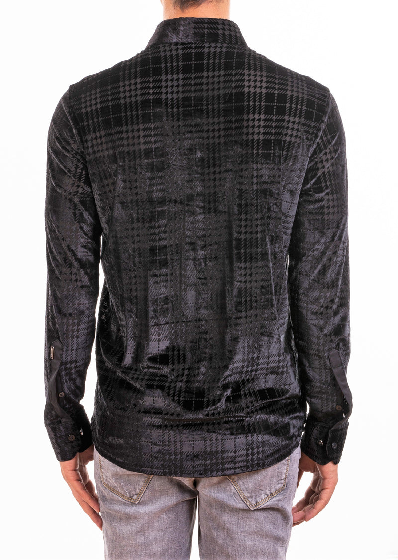 Black Houndstooth Velvet Shirt