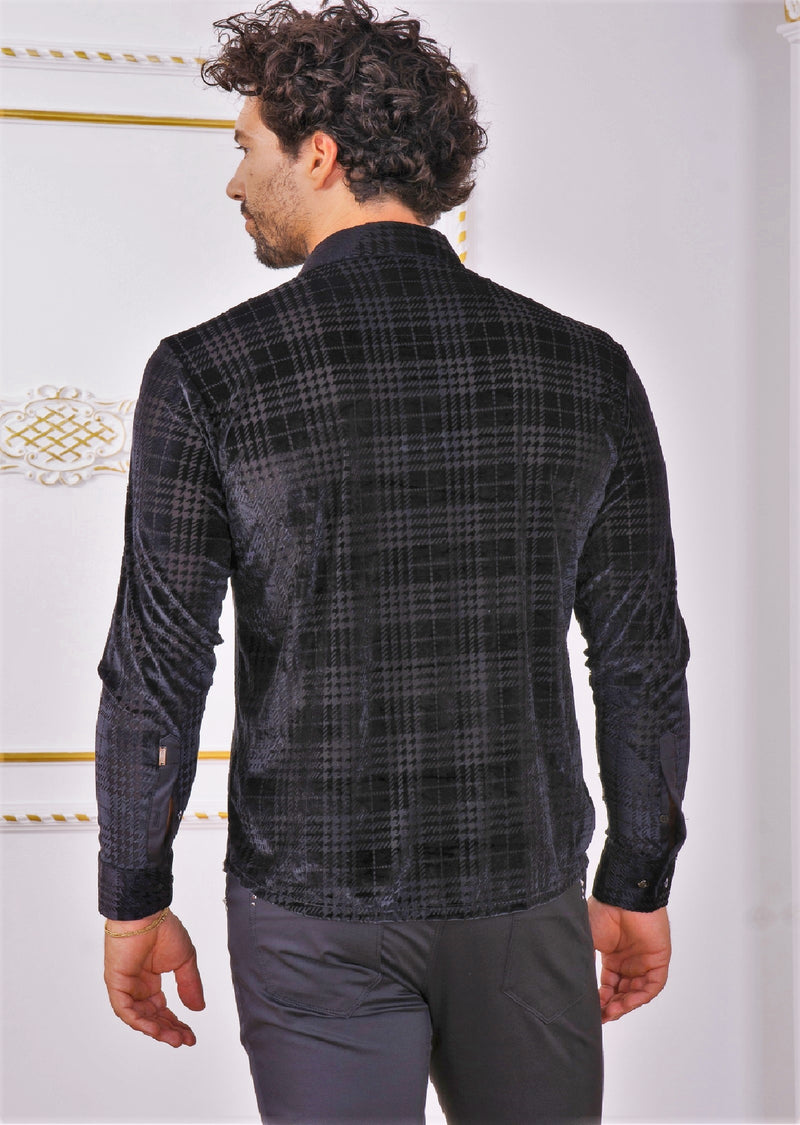 Black Houndstooth Velvet Shirt