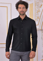 Black Metallic Crackle Brocade Shirt