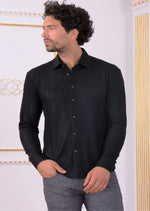 Black Metallic Crackle Brocade Shirt