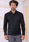 Black Metallic Crackle Brocade Shirt