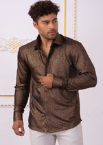 Brown Metallic Crackle Brocade Shirt