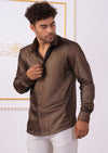 Brown Metallic Crackle Brocade Shirt