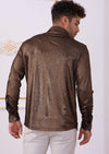 Brown Metallic Crackle Brocade Shirt