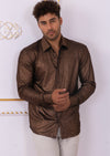 Brown Metallic Crackle Brocade Shirt