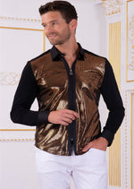 Black Gold Shine Zipper Shirt