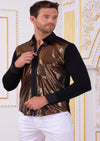 Black Gold Shine Zipper Shirt