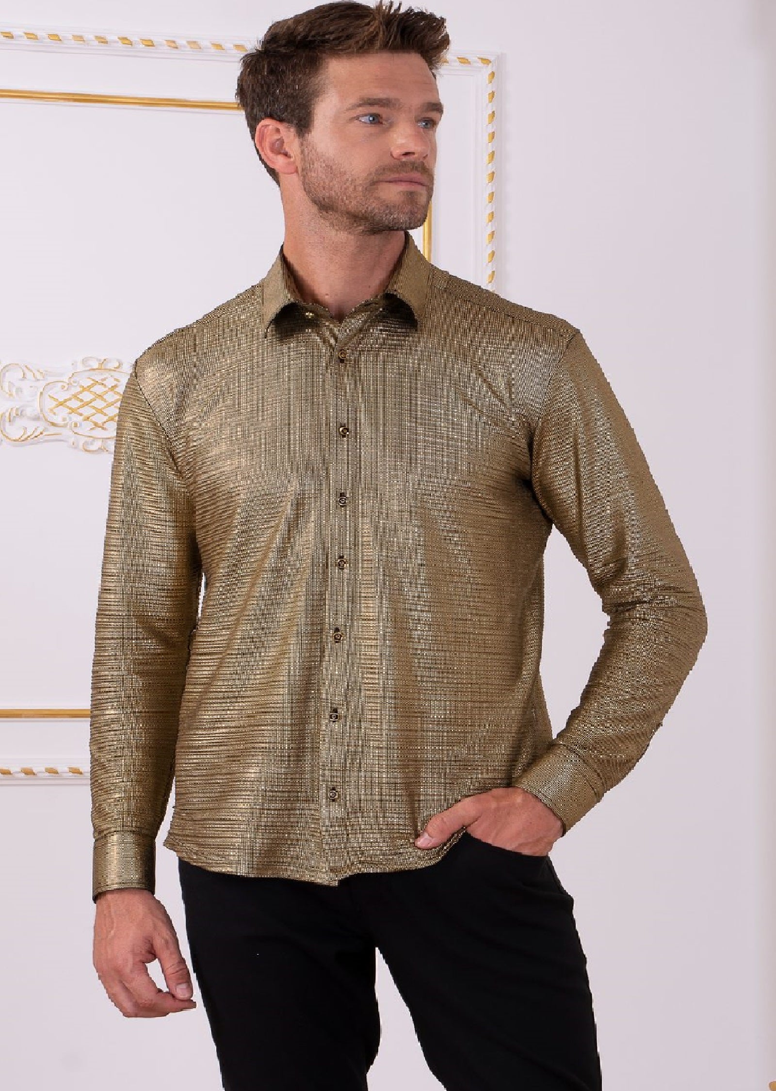 Dress Shirts Metallic Gold Mens Shirt Ylsdy Men's Summer Shiny Gold Button Down Dress Shirt Club Dress Shirts Metallic Gold Mens Shirt Ylsdy Men's Summer Shiny Gold Button Down Dress Shirt Club