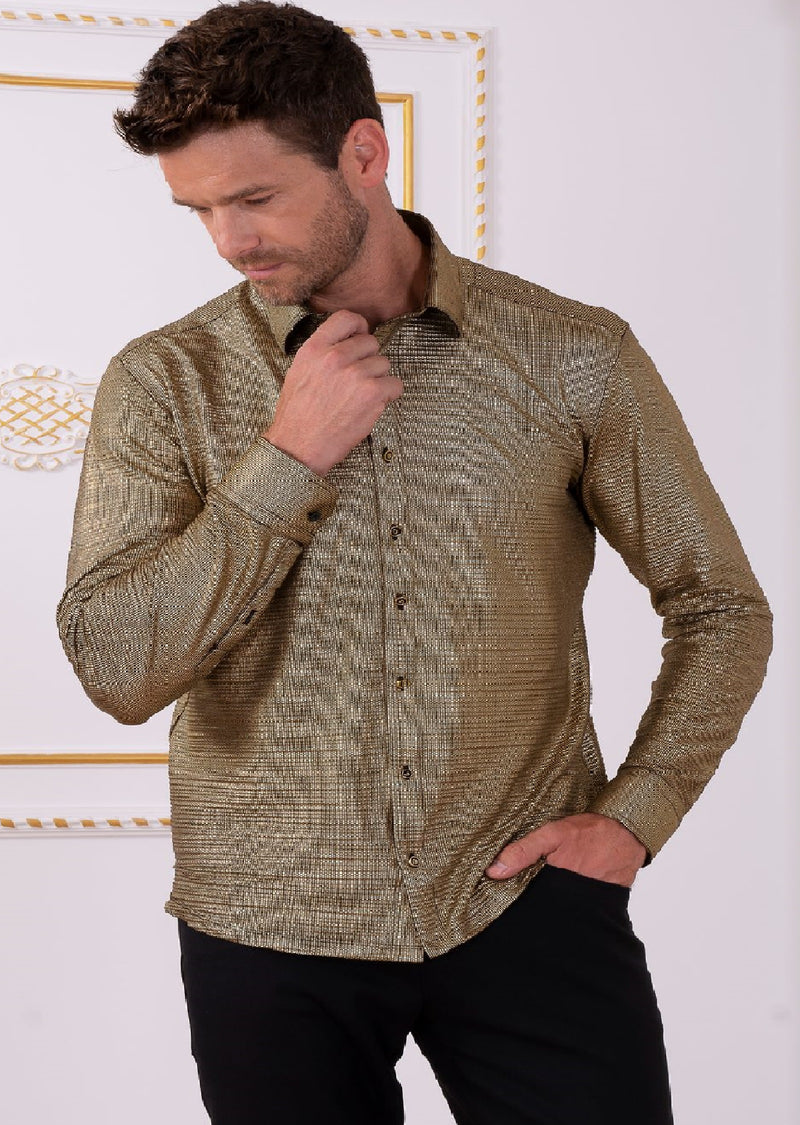 GOLD Metallic Texture Shirt 4XL / GOLD / COTTON/POLY/LYCRA GOLD Metallic Texture Shirt 4XL / GOLD / COTTON/POLY/LYCRA