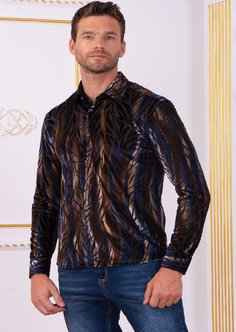 Brown Leaf Burnout Velvet Shirt