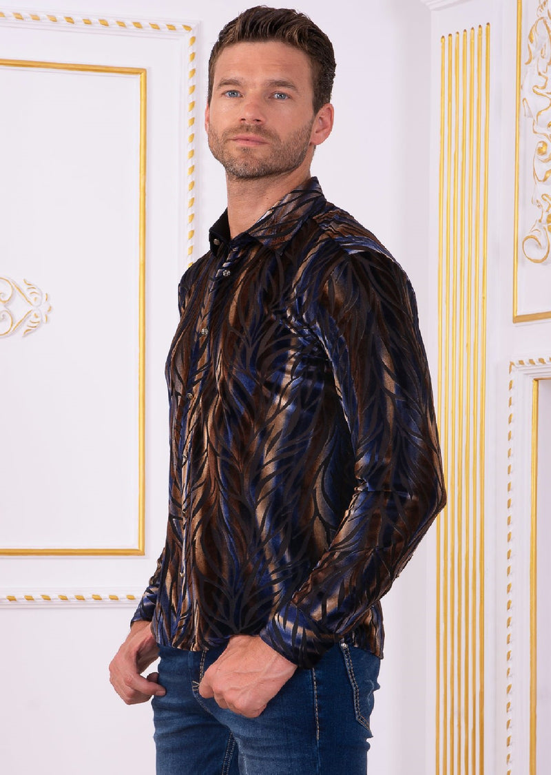 Brown Leaf Burnout Velvet Shirt