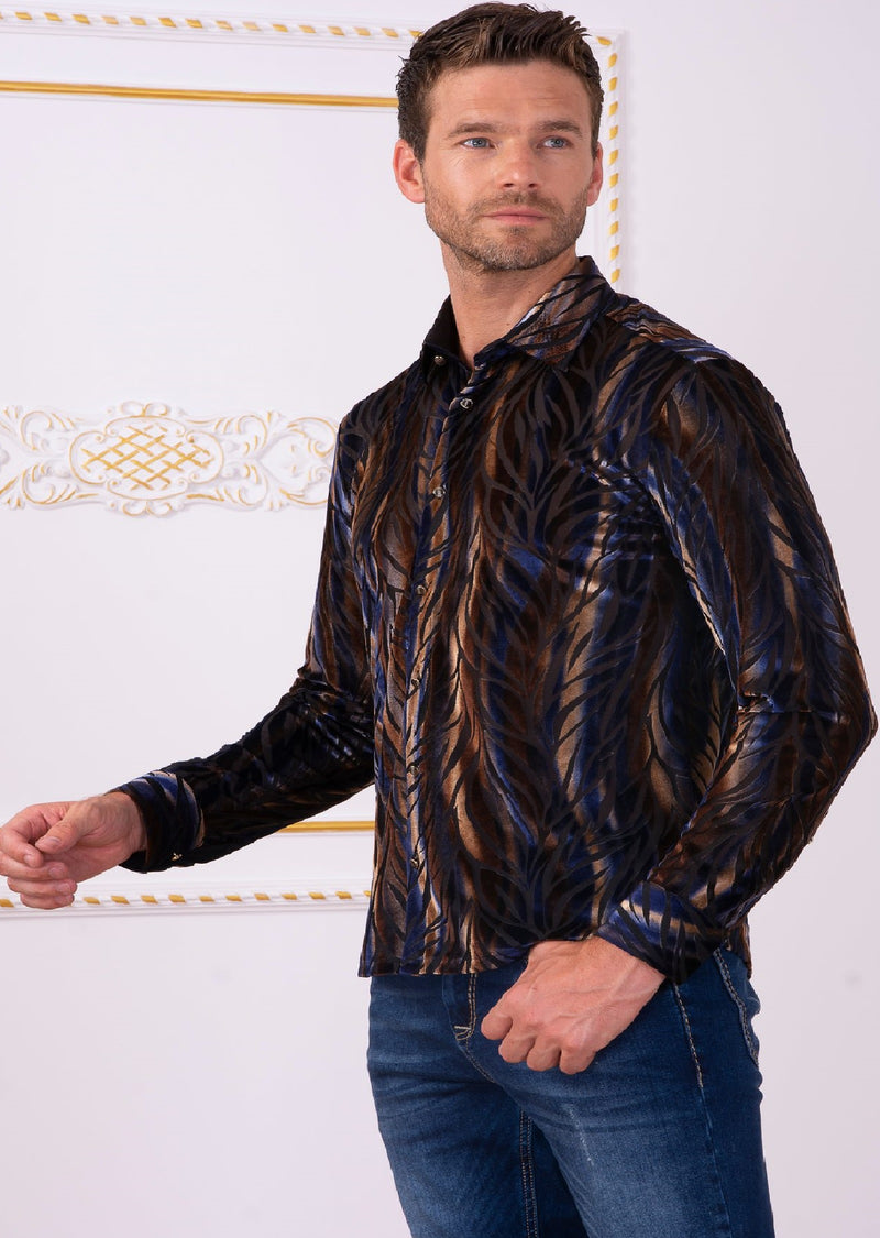 Brown Leaf Burnout Velvet Shirt