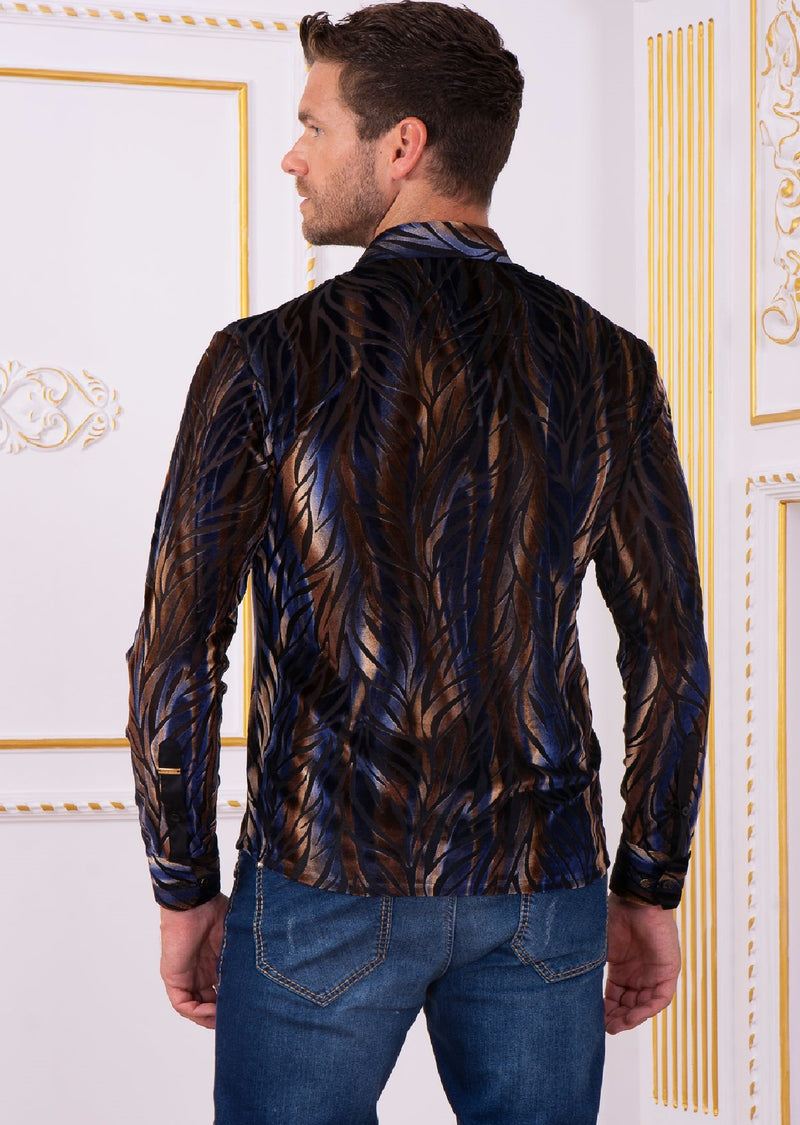 Brown Leaf Burnout Velvet Shirt