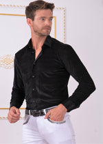 Black "Wave" Luxe Velvet Shirt