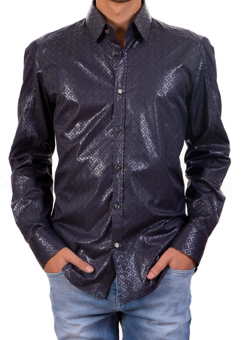 Navy Diamond Print Quilted Shirt