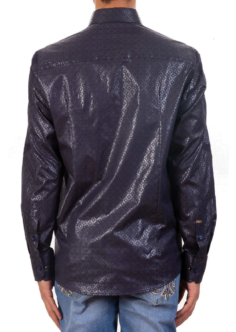Navy Diamond Print Quilted Shirt
