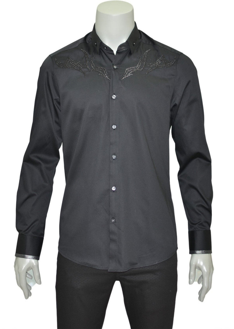 Black Embroidery Long Sleeve Shirt XL / Black / COTTON Black Embroidery Long Sleeve Shirt XL / Black / COTTON