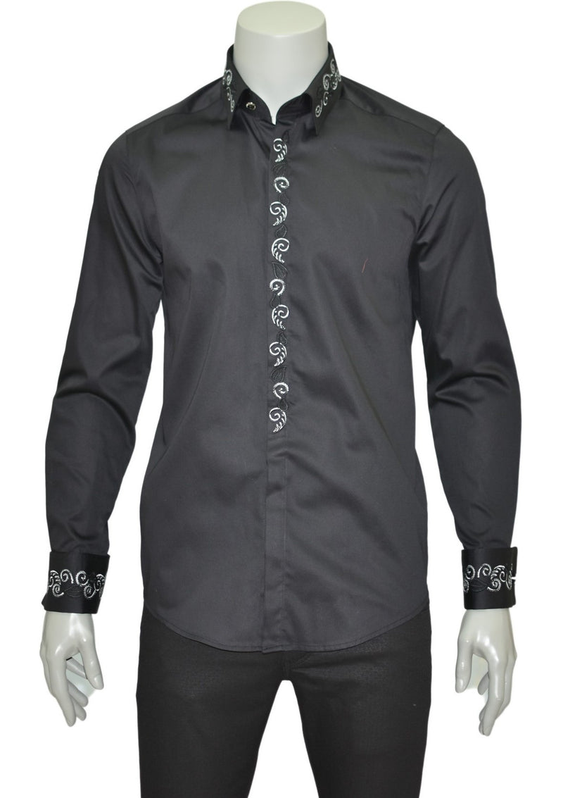 Black Tuxedo Embroidery Long Sleeve Shirt