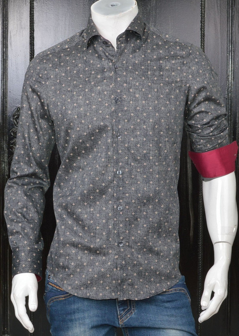 Gray "Diamond" Print Long Sleeve Shirt