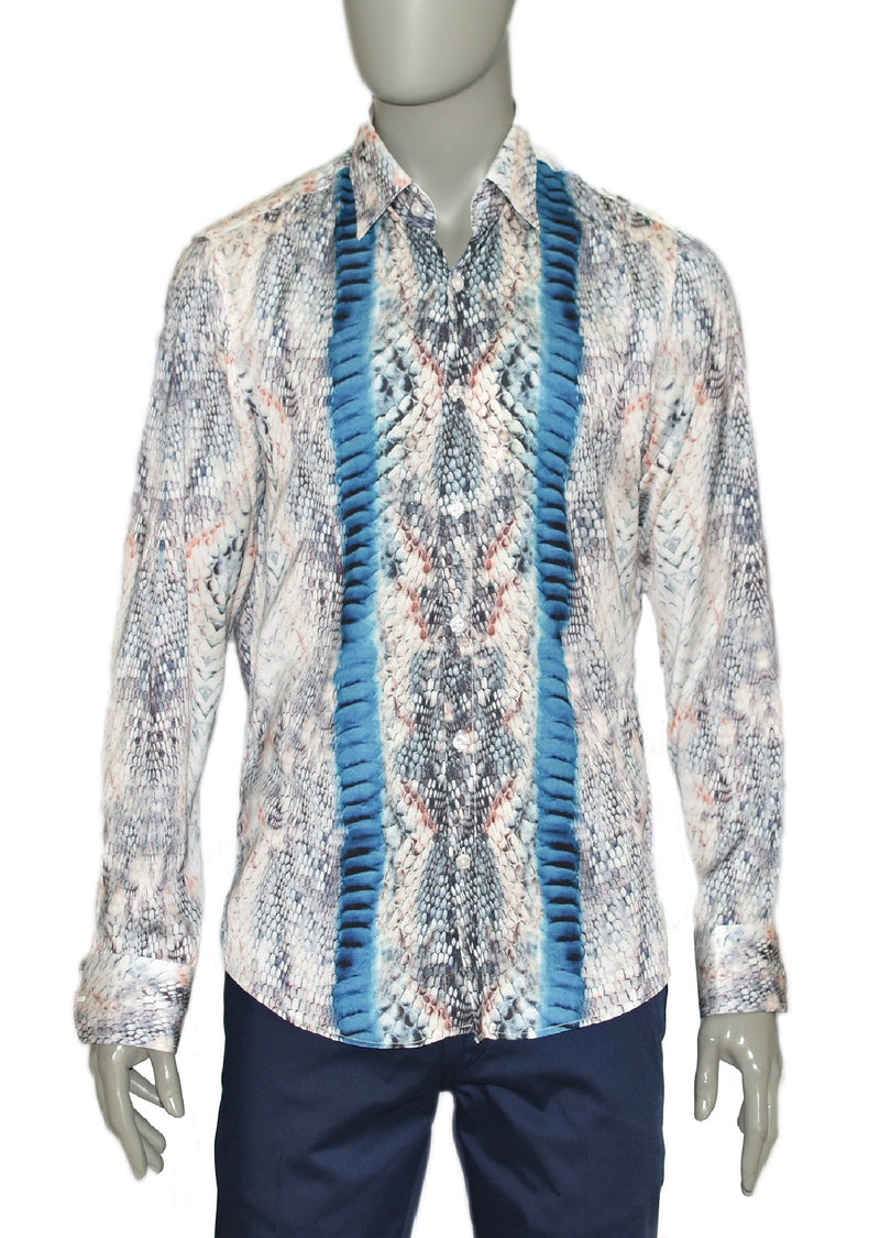 Blue Snake Print Long Sleeve Shirt