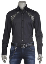 Black "Milano" Lace Studded Shirt