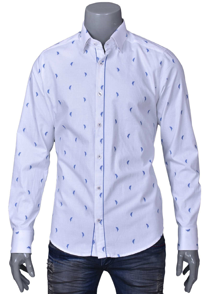 White Leaf Print Long Sleeve Shirt