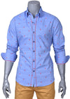 Blue Leaf Print Long Sleeve Shirt