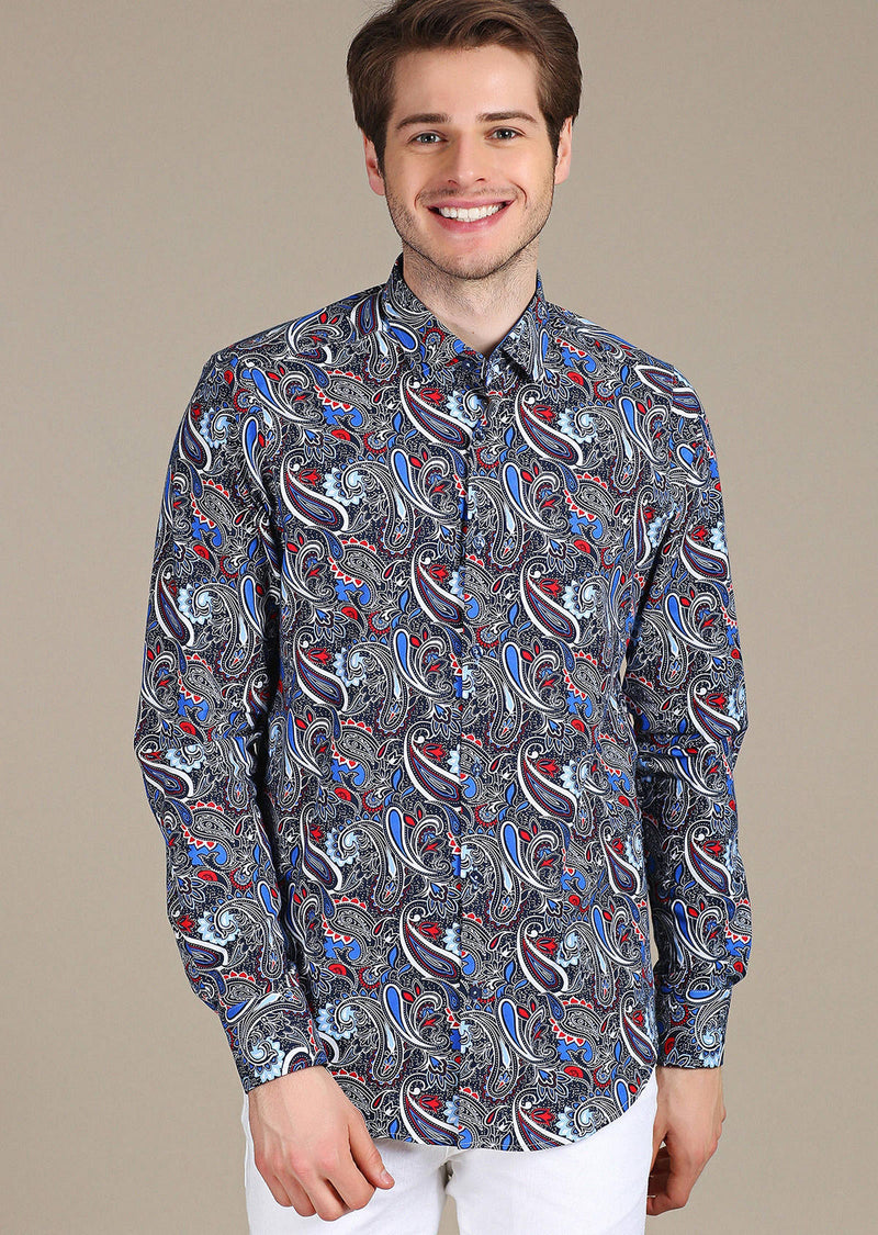 Navy Blue Paisley "Miami" Shirt