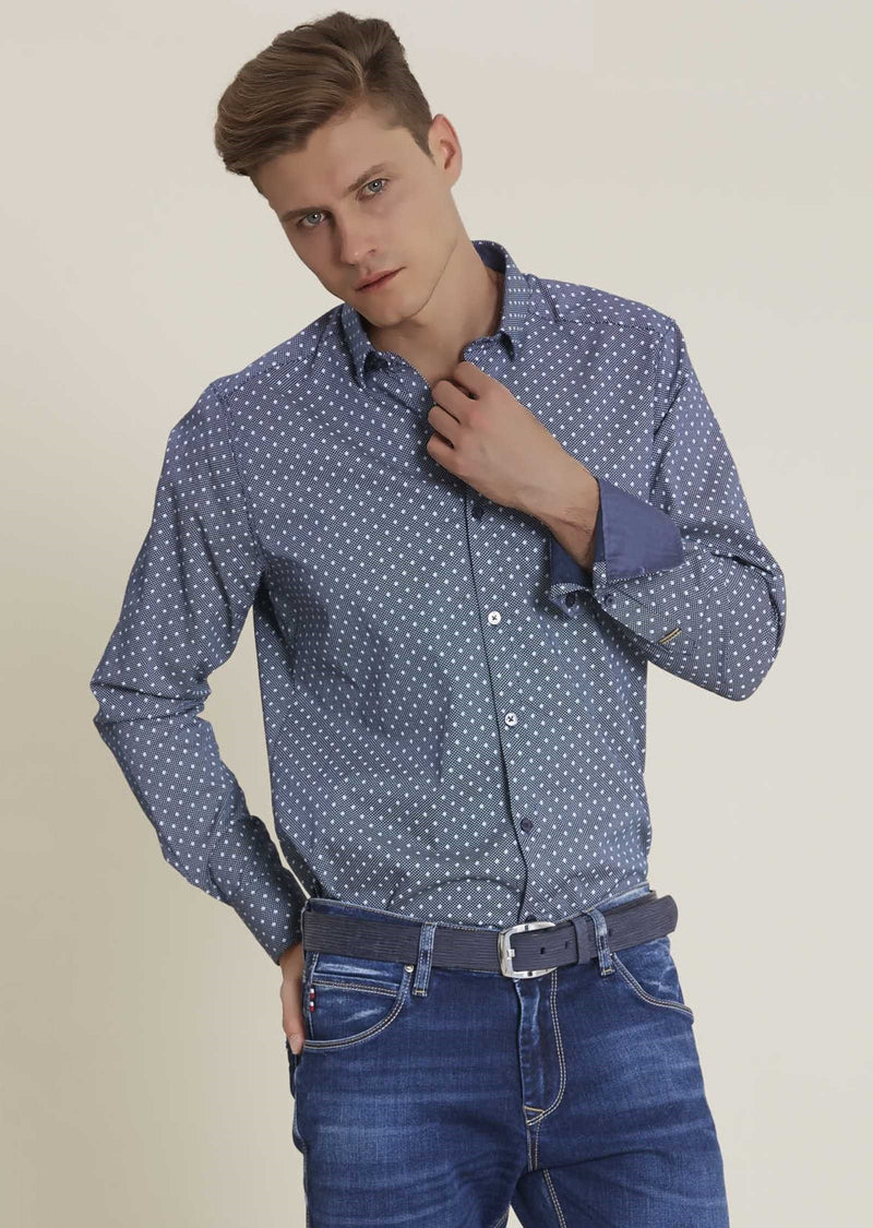 Blue Casual Polka dot Shirt