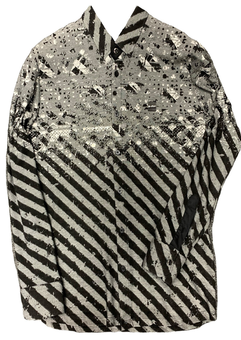 Gray Diagonal Stripe Knit Shirt