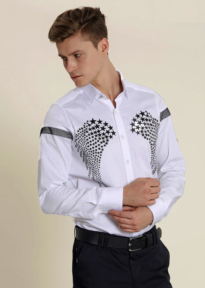 White "Star" Print Long Sleeve Shirt