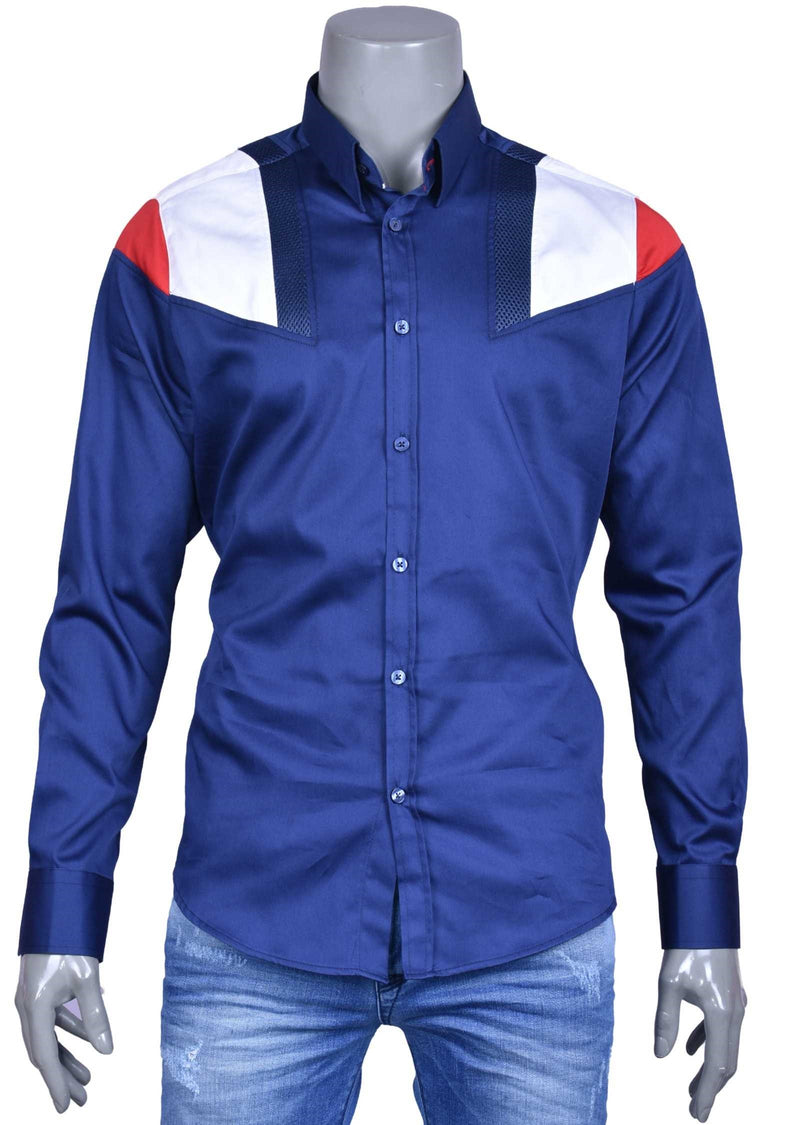 Navy Two-Tone Biker Panel Shirt