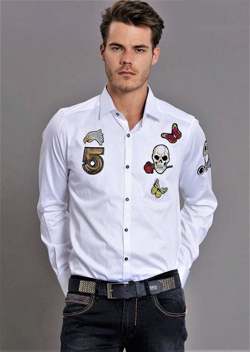 White Embroidery Patches Shirt