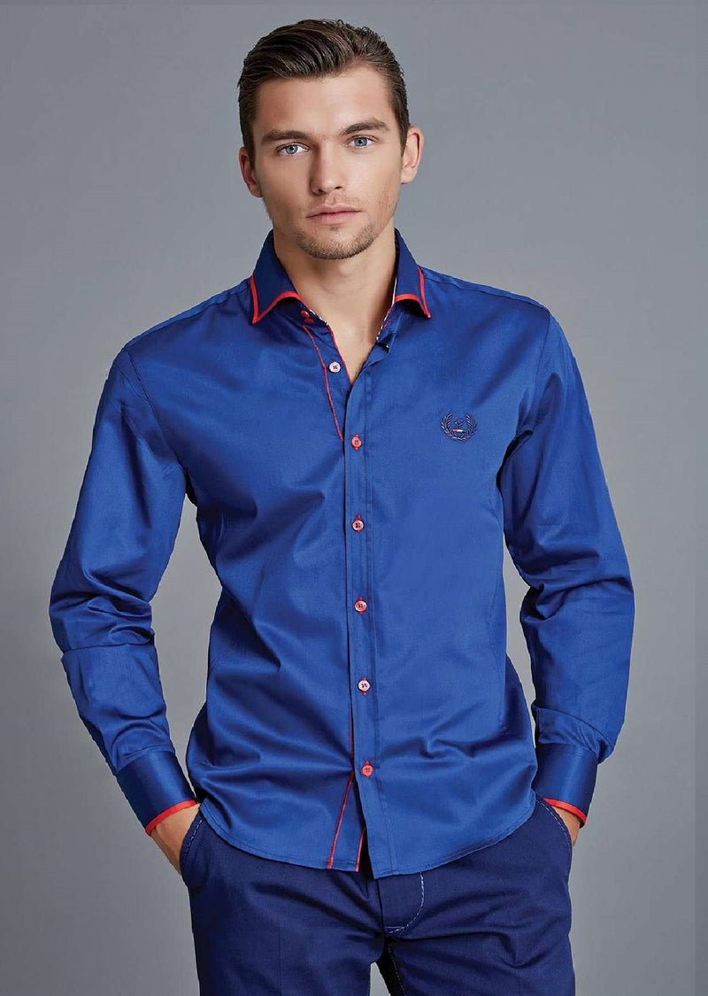 Blue Red Trim Casual Shirt